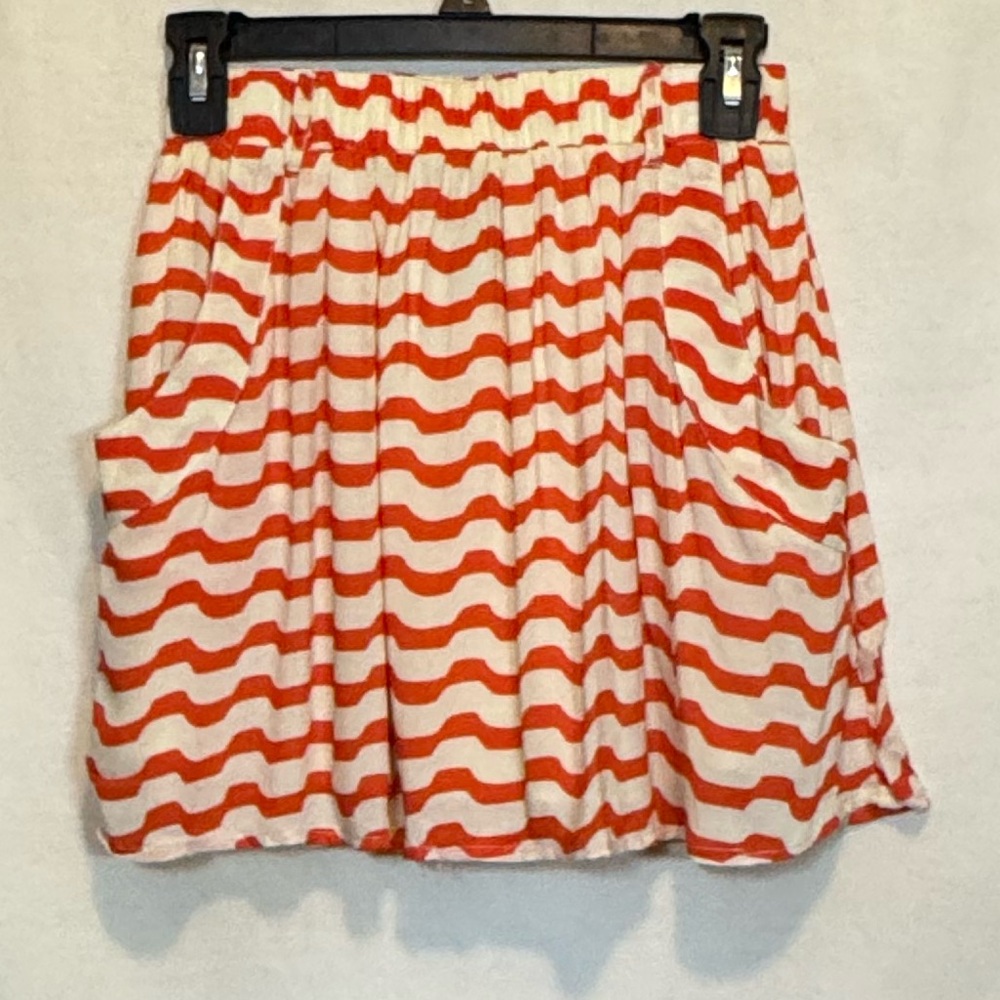 G-133 Wet Seal Orange & White Stripe Lined Mini Skirt Size S